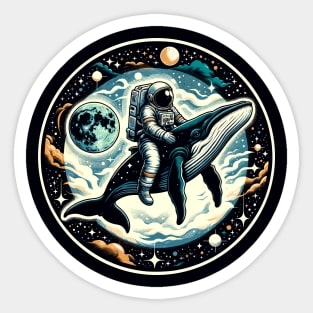 An astronaut riding a whale in outer space Sticker